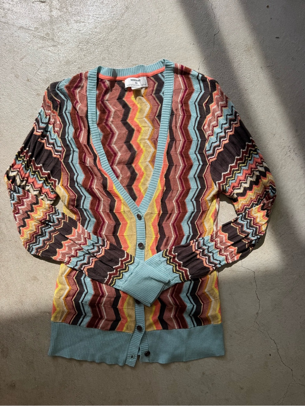 Missoni Multicolor Chevron Knit Cardigan with Light Blue Trim - Picture 1 of 2